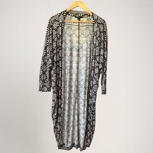 Forever 21 Womens Open Front Kimono Cardigan Size L Black White Boho Aztec Print